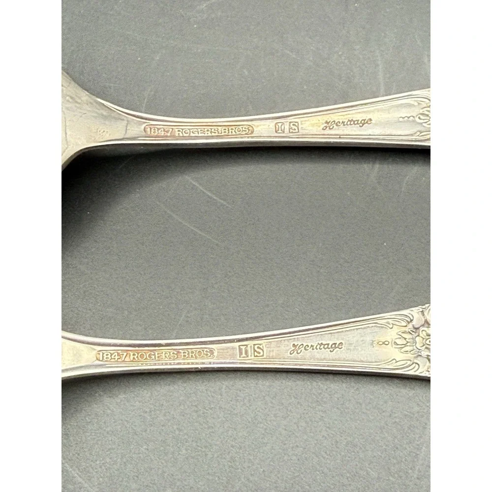 VTG 1953 Rogers Bros IS HERITAGE Silverplate Salad Serving Set Spoon Fork & Dish
